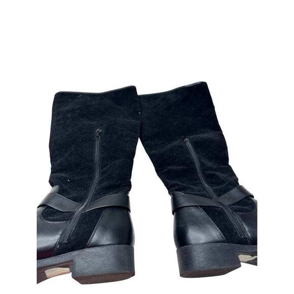 Black Size 9.5 Black Raelynn Faux Suede Buckled Block Heel Knee High Fall Boot - Picture 5 of 14